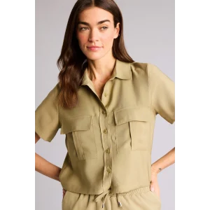 Defacto C4784AXKH176 Haki Cropped Fıt Akışkan Kumaş Gömlek