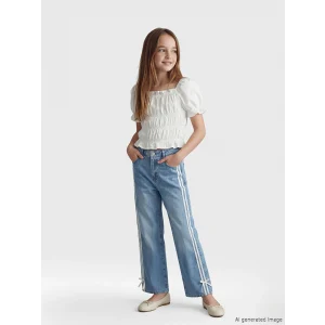 LCW Kids Mavi Wideleg Fiyonklu Kız Çocuk Jean Pantolon