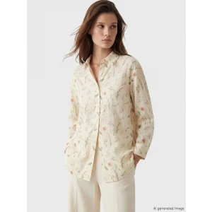 LCW Modest Ekru Desenli Oversize Kadın Gömlek Tunik