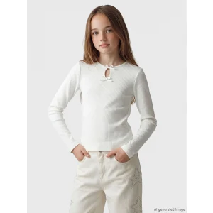 LCW Kids Ekru Fiyonk Detaylı Kız Çocuk Tişört