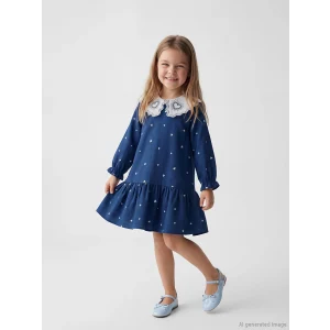 LCW Kids Lacivert Bebe Yaka Taşlı Kız Çocuk Fırfırlı Elbise