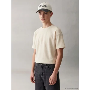 LCW Kids Bej Bisiklet Yaka Kısa Kollu Erkek Çocuk Tişört