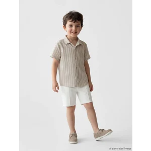 LCW Kids Bej Çizgili Erkek Çocuk Gömlek ve Şort