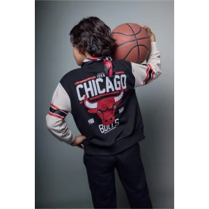 Defacto G7617A8BK81 Siyah NBA Chıcago Bulls Bomber Hırka Erkek Çocuk