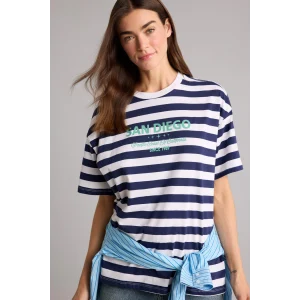 Defacto H2359AXER105 Ekru Oversıze Çizgili Tişört