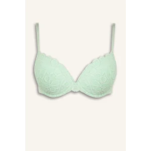 Defacto H3228AXGN1139 Yeşil Dantelli Kaplı Pedli Balenli Tişört Bra