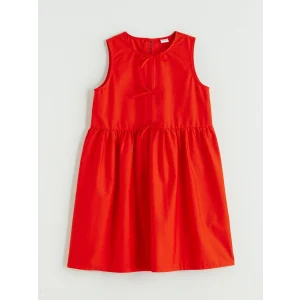 LCW Kids Kırmızı Bisiklet Yaka Fiyonk Detaylı Kız Çocuk Poplin Elbise