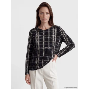 LCW Grace Siyah Bisiklet Yaka Desenli Bluz