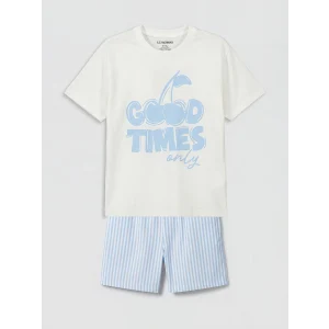 LCW Kids Ekru Baskılı Kız Çocuk Şortlu Pijama Takımı