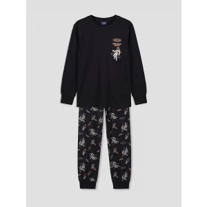 LCW Kids Siyah Baskılı Erkek Çocuk Pijama Takım