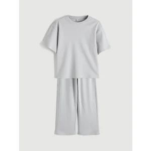 LCW Kids Gri Bisiklet Yaka Kız Çocuk Tişört ve Eşofman Altı