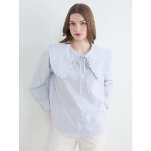 LCW Modest Mavi Bebe Yaka Çizgili Kadın Gömlek