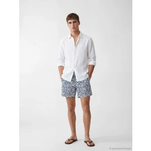 LCW SWIMWEAR Lacivert Diz Hizası Boy Desenli Erkek Deniz Şortu