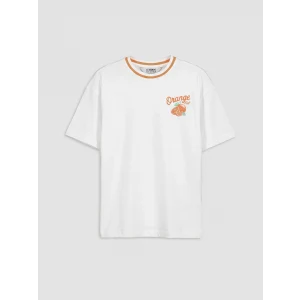 LCW Kids Ekru Bisiklet Yaka Baskılı Kız Çocuk Tişört