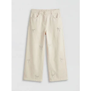 LCW Kids Ekru Kız Çocuk Taş İşlemeli Gabardin Pantolon