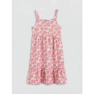 LCW Kids Pembe Kare Yaka Çiçekli Kız Çocuk Poplin Elbise