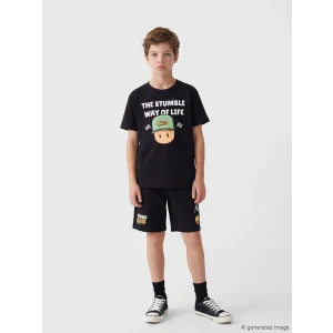 LCW Kids Siyah Beli Lastikli Erkek Çocuk Stumble Guys Baskılı Şort