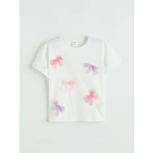 LCW Kids Ekru Kurdele Nakışlı Kız Çocuk Tişört