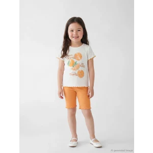 LCW Kids Ekru Baskılı Kız Çocuk Tişört ve Tayt