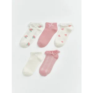 LCW Kids Ekru Fırfırlı ve Desenli Kız Çocuk Patik Çorap 5li