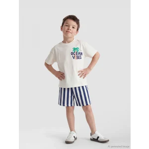 LCW Kids Ekru Baskılı Erkek Çocuk Şort ve Tişört