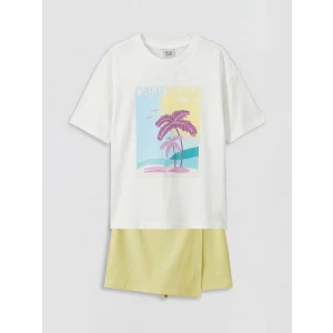 LCW Kids Ekru California Baskılı Kız Çocuk Takım