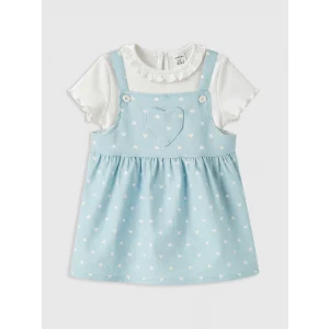 LCW baby Mavi Kalp Desenli Kız Bebek Gabardin Elbise