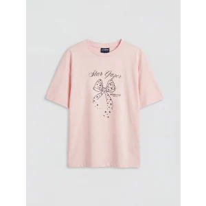 LCW Kids Pembe Bisiklet Yaka Baskılı Kız Çocuk Tişört