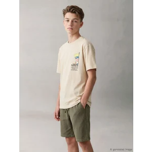 LCW Kids Bej Bisiklet Yaka Naruto Baskılı Erkek Çocuk Tişört