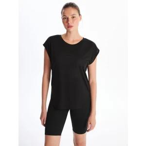 XSIDE Siyah Bisiklet Yaka Baskılı Kısa Kollu Kadın Tişört