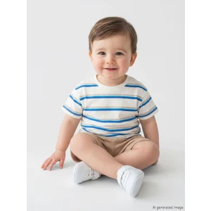 LCW baby Ekru Çizgili Erkek Bebek Tişört ve Şort