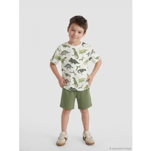 LCW Kids Ekru Dinozor Baskılı Erkek Çocuk Tişört ve Şort