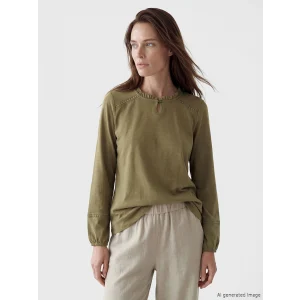 LCW Grace Haki Bisiklet Yaka Nakışlı Bluz