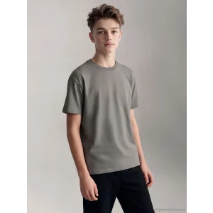 LCW Kids Gri Bisiklet Yaka Kısa Kollu Erkek Çocuk Tişört