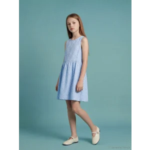 LCW Kids Mavi Bisiklet Yaka Çiçek Desenli Kız Çocuk Elbise