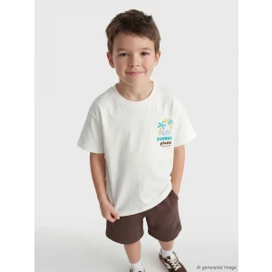 LCW Kids Ekru Baskılı Erkek Çocuk Tişört