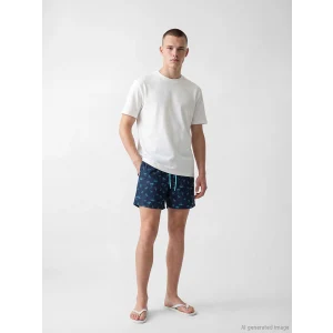 LCW SWIMWEAR Lacivert Kısa Boy Palmiye Desenli Erkek Deniz Şortu