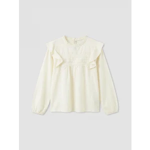 LCW Kids Ekru Fırfır Detaylı Bisiklet Yaka Kız Çocuk Bluz