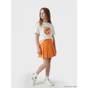 LCW Kids Ekru Baskılı Kız Çocuk Tişört ve Şort Etek