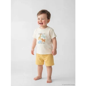 LCW baby Ekru Erkek Bebek Baskılı Tişört ve Şort
