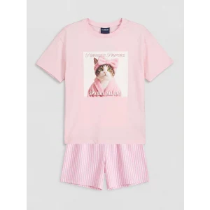 LCW Kids Pembe Baskılı Kız Çocuk Şortlu Pijama Takımı