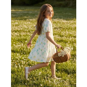 LCW Kids Beyaz Bisiklet Yaka Çiçekli Kız Çocuk Elbise