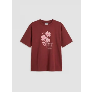 LCW Kids Bordo Bisiklet Yaka Baskılı Kız Çocuk Tişört