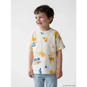 LCW Kids Bej Bisiklet Yaka Baskılı Erkek Çocuk Tişört