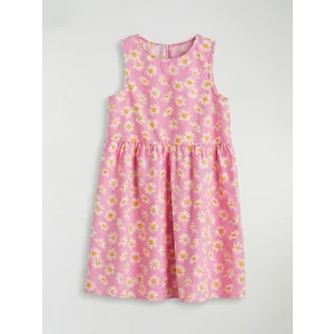 LCW Kids Pembe Bisiklet Yaka Çiçekli Kız Çocuk Poplin Elbise