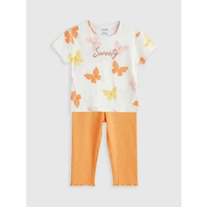 LCW Kids Ekru Kelebek Baskılı Kız Çocuk ve Tayt