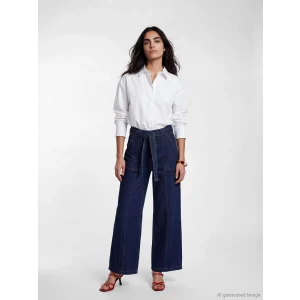 LCW Jeans İndigo Beli Kemerli Wideleg Kadın Jean Pantolon