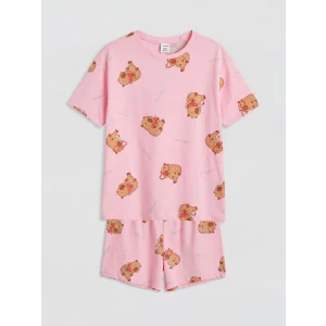 LCW Kids Pembe Baskılı Kız Çocuk Şortlu Pijama Takımı