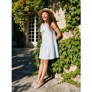 LCW Kids Mavi Bisiklet Yaka Fiyonk Detaylı Kız Çocuk Elbise