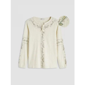 LCW Grace Bej Bisiklet Yaka Desenli Bluz